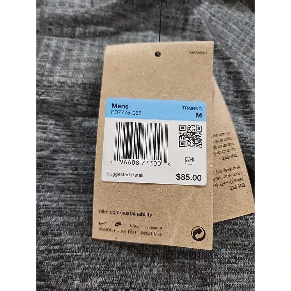 Nike Yoga Long Sleeve Top Size Medium‎ Mens Grey Dri Fit Thumbholes